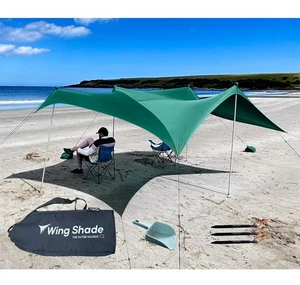 Wing Shade Beach Tent Sun Shelter Large Portable 10x10 Pop Up Canopy 4 Poles - Picture 1 of 6