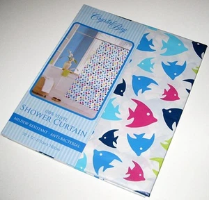 NEW! TROPICAL ANGEL FISH SHOWER CURTAIN Vinyl Pink Blue Yellow White Bathroom - Picture 1 of 1