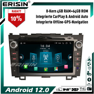 8-Kern 64GB Android 12 Autoradio GPS Navi Für Honda CRV DAB+ CarPlay DSP DVD BT