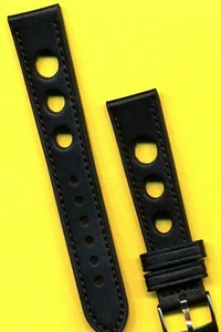 Black Rally Racing Genuine Leather MB Strap  17mm 18mm 19mm 20mm - Picture 1 of 2