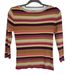 Mac & Jac Rundhals gestreift Rippstrick Top 3/4 Arm Größe Medium - Bild 1 von 5