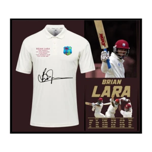 BRIAN LARA SIGNED & FRAMED WEST INDIES CRICKET TEST MATCH SHIRT - Picture 1 of 1