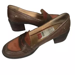$79 Nine West Shoes Women's 7.5M Kimmie Brown Orange Heeled Loafers - Picture 1 of 8