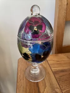 Stained Glass Effect Pansy Pattern Lidded Bonbon Jar - Picture 1 of 1