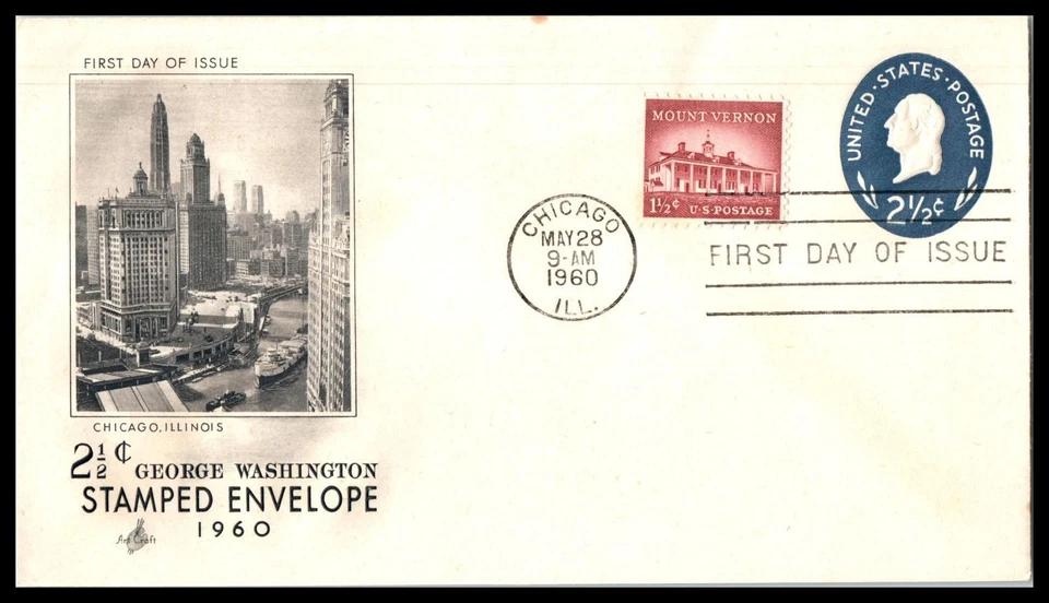 1960 Postal Stationery Sc U542 2.5¢ gray FDC with ArtCraft cachet unaddressed - Image 1 of 1