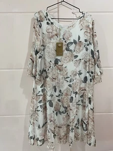 LA STRADA - SILK Ruffle Tiered Midi Dress Pink Floral Lined Size L Made In Italy - Picture 1 of 6