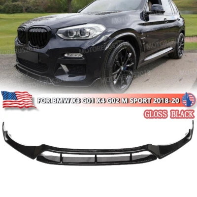 Front Bumper Lip Body Kit For BMW X3 G01 X4 G02 M Sport 2018-20 Gloss Black ABS Foto 1 de 4