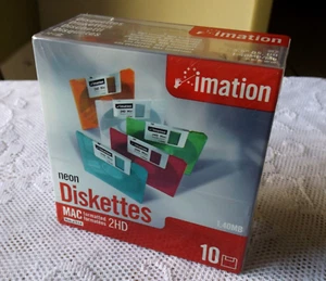 IMATION NEON DISKETTS MAC FORMATTED 2HD 1.40 MB * 10 PACK * 3.5 FLOPPY * NEW * - Picture 1 of 5