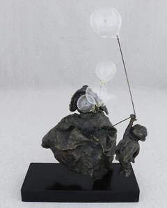 Vintage Brutalist Bronze Sculpture Blown Glass Balloon Vendor Seller Hanging Boy - Picture 1 of 8
