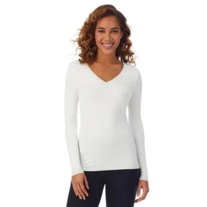 NWT Cuddl Duds Softwear w/Stretch Long Sleeve VNeck Top Women S Ivory 8927016 - Picture 1 of 4
