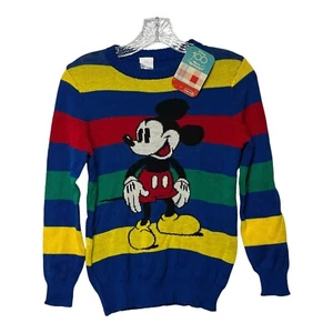 Disney 100 NWT Retro Reimagined Mickey Mouse Colorful Striped Sweater Youth M - Picture 1 of 7