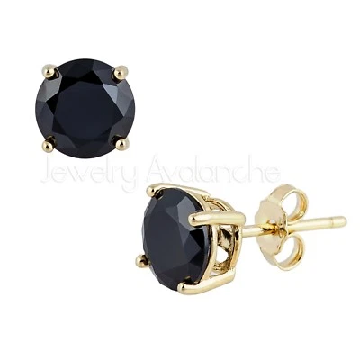 Aretes de plata de ley 0,925 enchapados en oro amarillo con circonita cúbica negra Foto 1 de 2