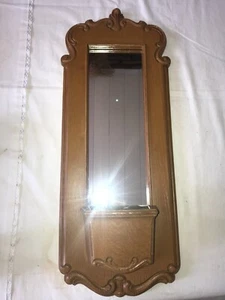 1981 HOMCO Burwood DART 2408 Faux Wood POCKET PLANTER Resin WALL MIRROR 23" Tall - Picture 1 of 14