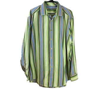 Indigo Palms Men’s Dress Shirt Size XL Blue Green Yellow Stripe 100% Cotton - Picture 1 of 5