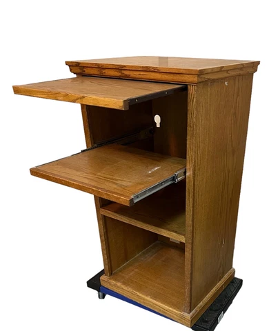 70s 1970s Mid Century Oak Printer Computer Storage Cabinet Pantry Coffee Station Cover