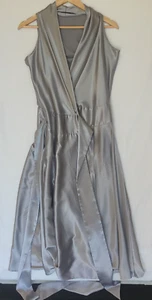 EVENTS silver metallic wrap-style full length dress, sleeveless, formal, size 8 - Picture 1 of 24