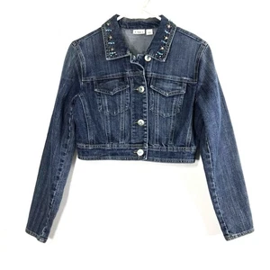 Catos Cropped Denim Jacket Womens Small Blue Jean Rhinestone Beads Western Bling - Picture 1 of 9