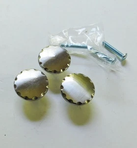 3 Bright Chrome Silver Notched Round Drawer Knobs Pulls 1"  Lot - Picture 1 of 3