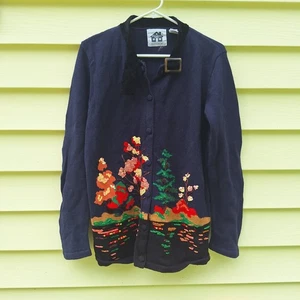 Storybook Knits Forest Sequin Sweater M Cardigan Grannycore Grandmacore Church - Picture 1 of 11