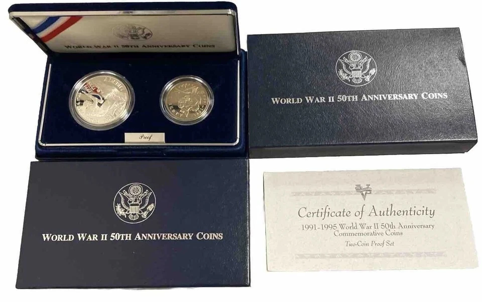 1991-1995(1993) World War II Proof Silver Dollar S$1 2 Coin SET OGP - - Image 1 of 1