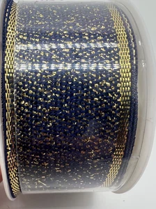 Sopp Wired Edged Navy & Gold, Ribbon - Picture 1 of 3