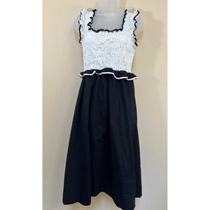 Free People Tovi Kleid Damen Größe M schwarz weiß gesmokt Rüschen Schößchen - Bild 1 von 9