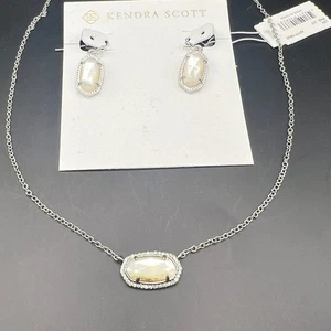 Set Kendra Scott Ari Silberrahmen irisierend Drusy Halskette & Ohrringe - Bild 1 von 4