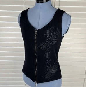 Camiseta sin mangas Harley Davidson para mujer talla pequeña cremallera completa hecha en EE. UU. logotipo negro - Imagen 1 de 20