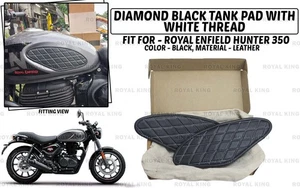 Fit For Royal Enfield "Hunter 350 Diamond Black Tank Pad With White Thread" - Picture 1 of 9