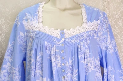 EILEEN WEST M Largo 100% Algodón Césped Camisón Manga Larga Vestido Bolsillos Azul Nuevo con Etiquetas Foto 1 de 4