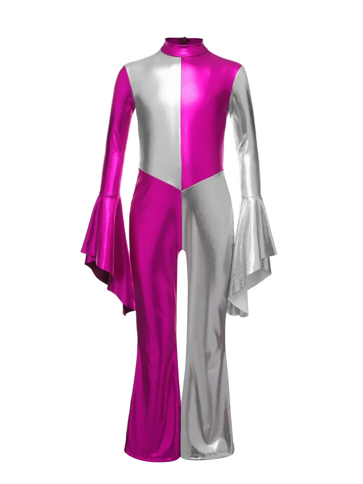 Girl Color Block Metallic Jumpsuit Character Hippie 70s Disco Halloween Costume  - Image 1 of 4