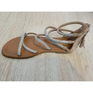 Sandales femme Steve Madden couleur marron strass lanières à pompons taille 5 bijou NEUF - Photo 1 sur 5