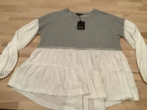 NWT FATE Womens Top Size Small Gray/Beige Balloon Sleeves - Picture 1 of 4