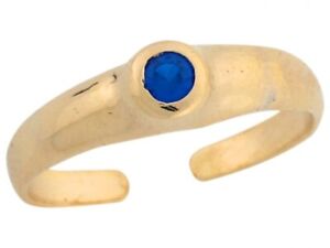 10k or 14k Yellow Real Gold Blue Solitaire CZ Sleek Ladies Toe Ring