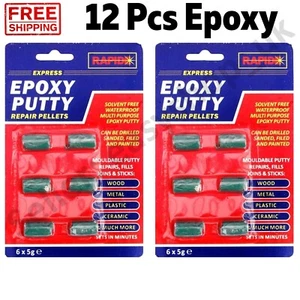 12 x PELLET EPOSSIDICI PUTTY Filler Metallo Ceramica Sigillante Legno Tubo Colla Forte 6449 - Foto 1 di 1