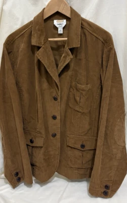 Talbots Stretch Jacket Corduroy Button Collared Elbow Patch Camel Brown Size 20W - Image 1 of 4