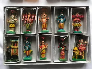 Set Handmade Mini Hindu Deities Shiva Kali Hanuman Bramha Vishnu Ganesh Durga - Picture 1 of 4