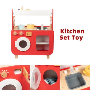 Red Play Kitchen Set Toy With Washing Machine And Oven Gift For Kid Age 3+ U US - Picture 1 of 13