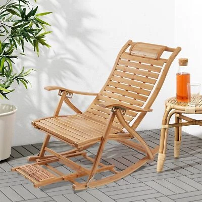 Rocking Chair Deck Chair Outdoor Chair Garden Patio Terrace Bamboo Recliner - image 1 of 4