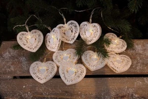 Noma 10 Filigree Metal Heart Lights, Warm White LED 1.8m Xmas Wedding Valentine - Picture 1 of 2