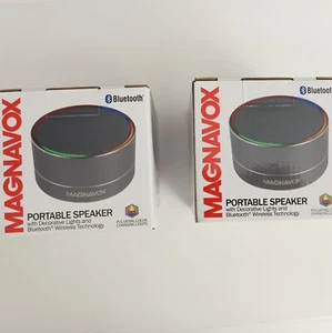 MAGNAVOX Grey Bluetooth Stereo Speaker with Color Changing Rim Set of 2 - Picture 1 of 4