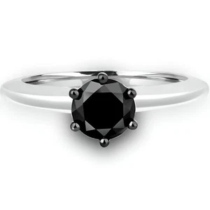 Verlobungsring 0,78 ct runder schwarzer Diamant mit drei Steinen 10 K Weißgold - Bild 1 von 5