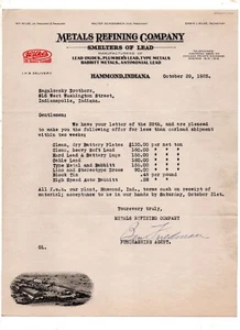 Metals Refining Company of Hammond Indiana 1925 letter SIGNED agent Ben Friedman - Picture 1 of 4