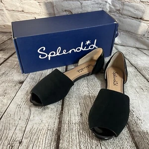 Espléndidos zapatos planos de gamuza negros con punta abierta para mujer talla 8 Akron para niños - Imagen 1 de 8