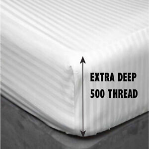 16" Extra Deep Fitted Sheets 500 T/C Pure Egyptian Cotton Sateen Satin Stripe 