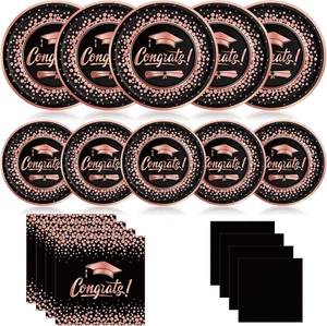200 Pcs 2025 Graduation Party Supplies Paper Plates and Napkins Set with Black P - Picture 1 of 12