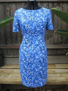 REVIEW - Blue & White floral - Stretch Cotton Dress - size 14 - Picture 1 of 4