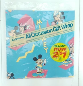 Vintage Mickey & Minnie Mouse All Occasion Gift Wrap 2 Sheets Wrapping Paper New - Picture 1 of 8
