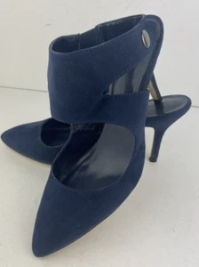 Next Women's Navy Blue High Stiletto Heel Velvet Feel Stud Close Shoes UK 6.5 GC - Picture 1 of 16
