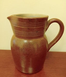 GRES DU BERRY Fait Main FRANCE Brown Salt Glazed Stoneware Pitcher 5.5' - Picture 1 of 13